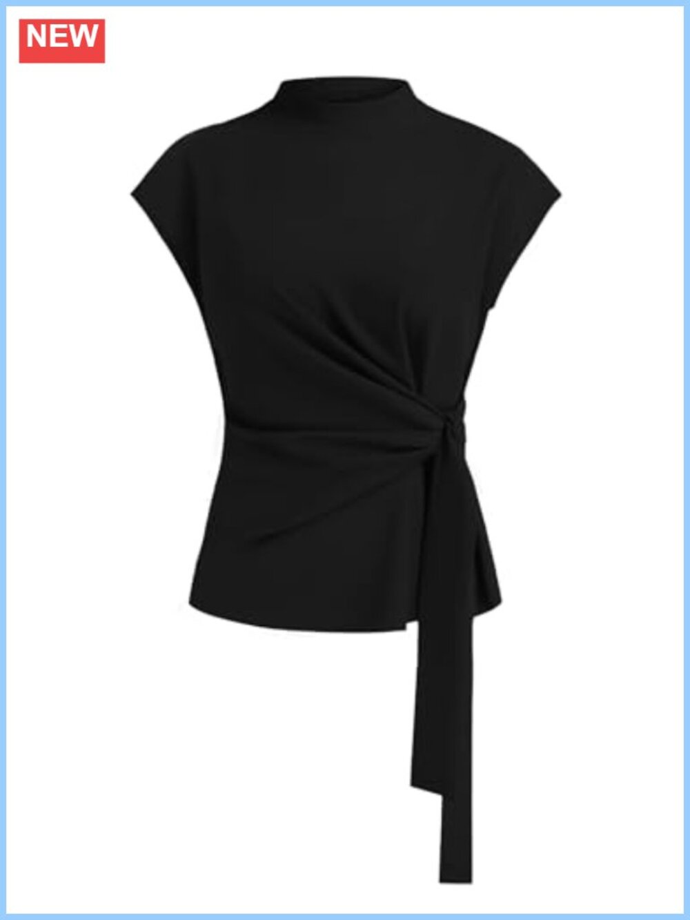 Womens Mock Neck Sleeveless Wrap Tie Front Blouse Back Zipper